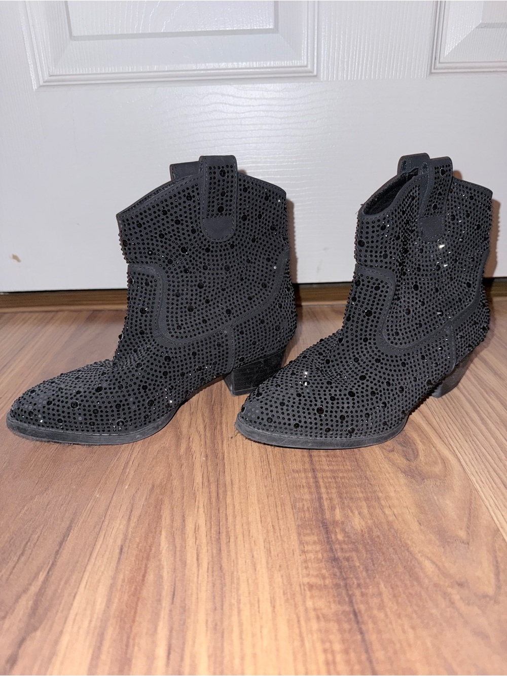 Link Black Rhinestone Kids Western Ankle Boots